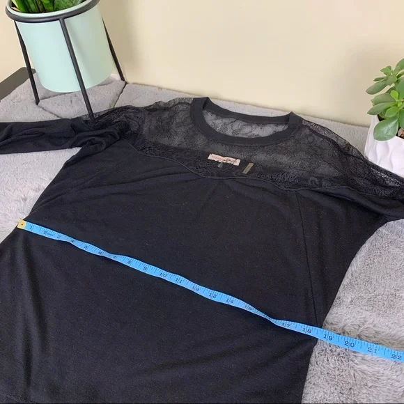 Rebecca Taylor Black Crewneck Lace Yoke 3/4 Sleeve - Picture 9 of 9